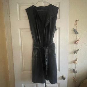 marc newman faux leather long sleeveless jacket
